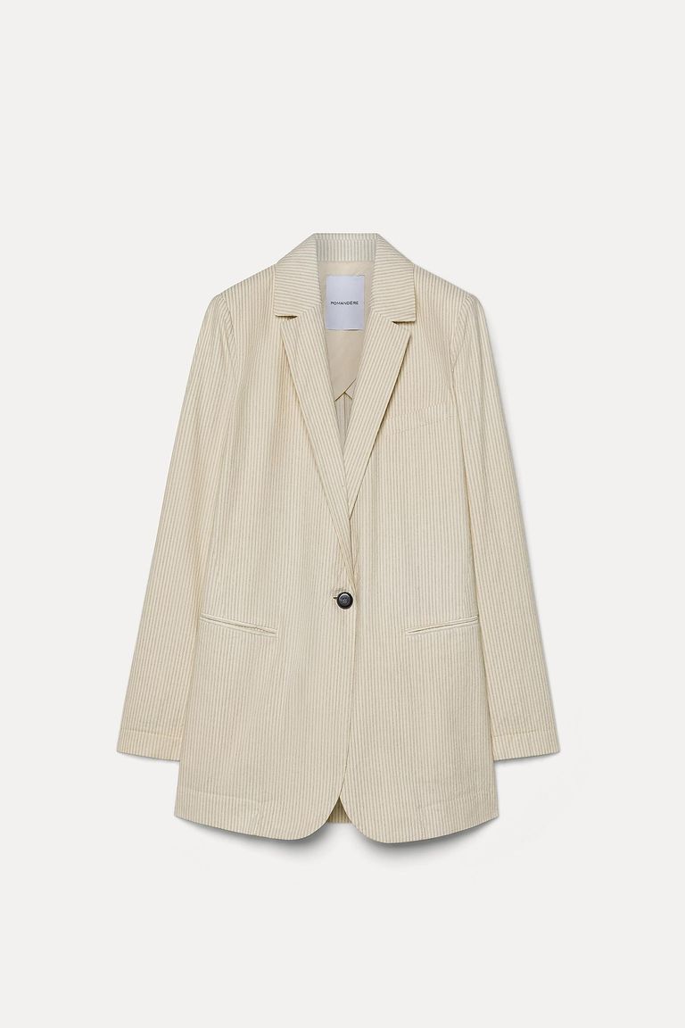 Pinstripe cotton gabardine jacket lime white