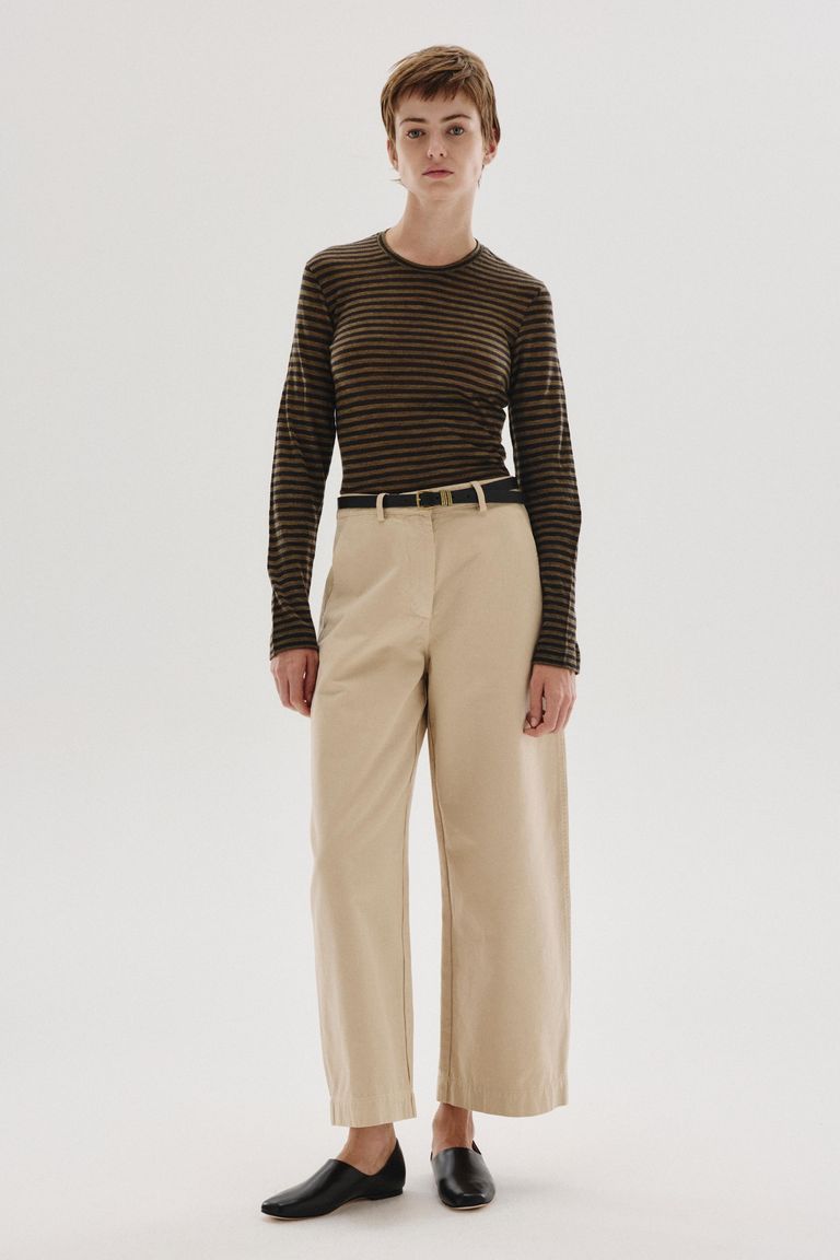 Striped wool jersey T-shirt military green
