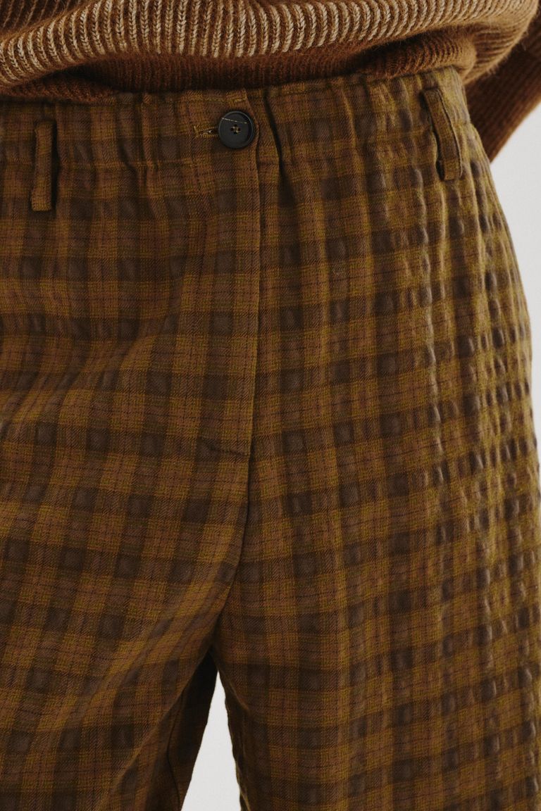 Check cotton-wool flannel trousers