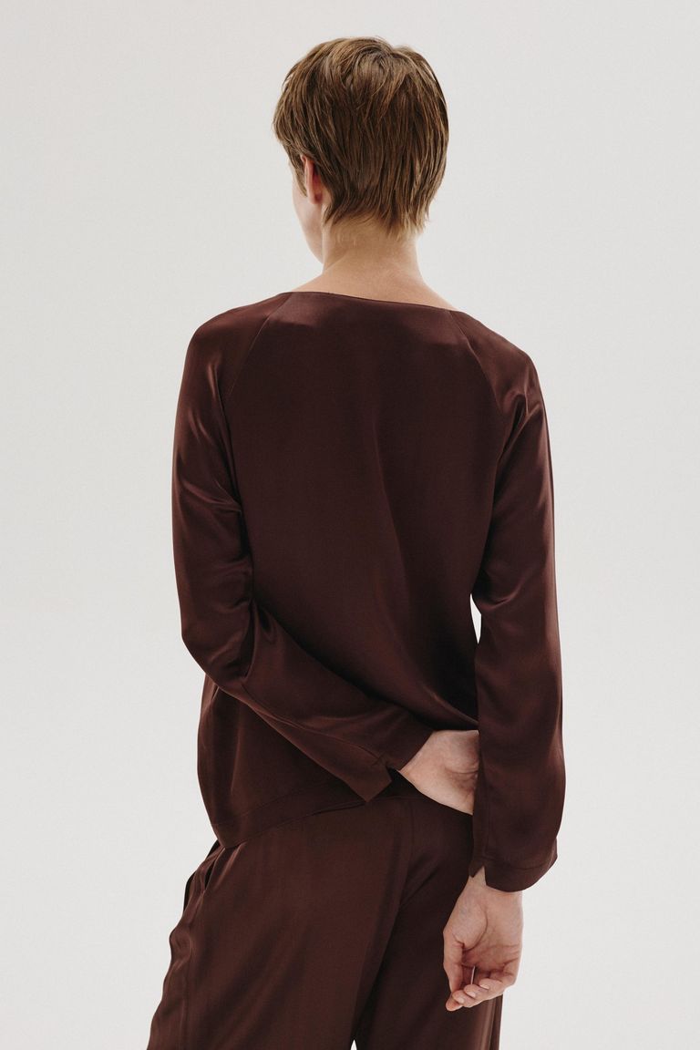 Blouse en satin de viscose acajou