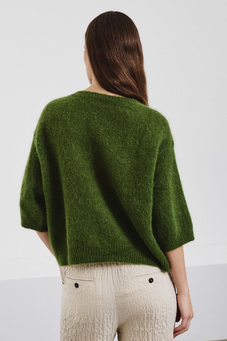 Short-sleeved mohair sweater seaweed green