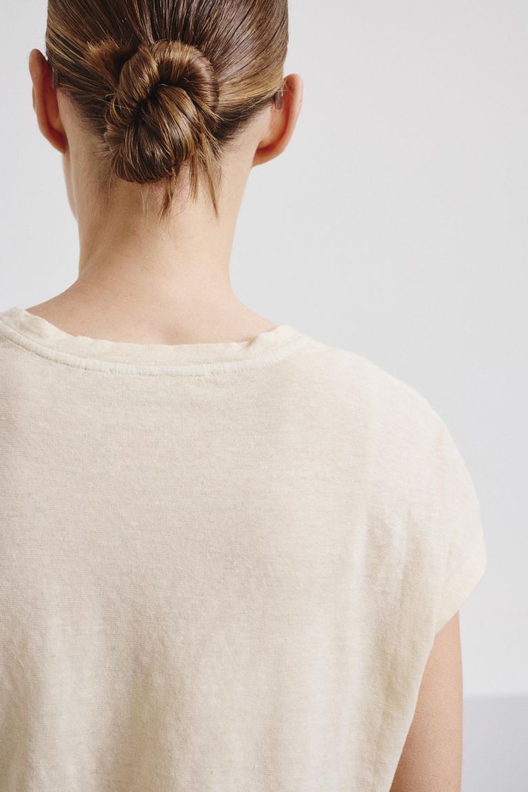 Linen and cotton jersey top ivory