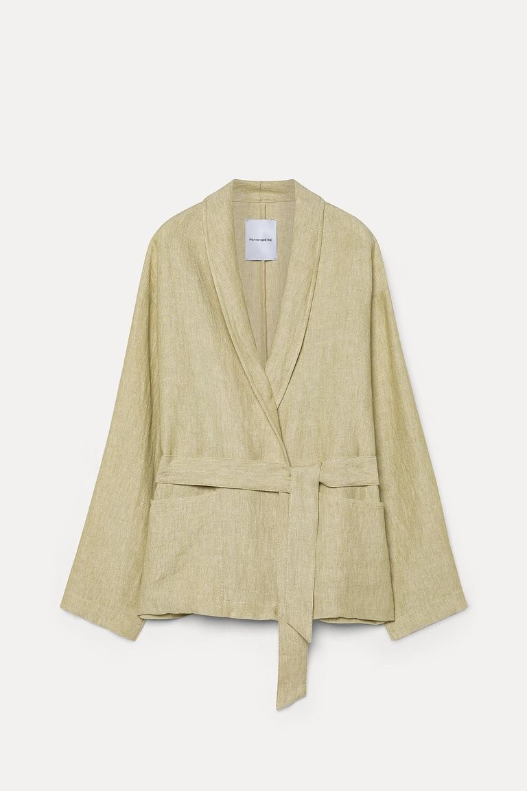 Veste en twill mélangé de lin et coton avec ceinture