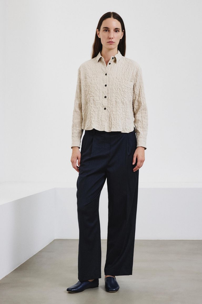 Pantalone in flanella melange di cotone e lana