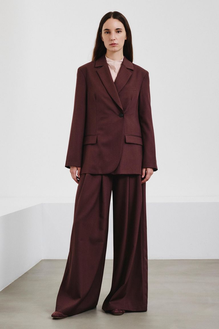 Wide-leg technical wool gabardine trousers mauve