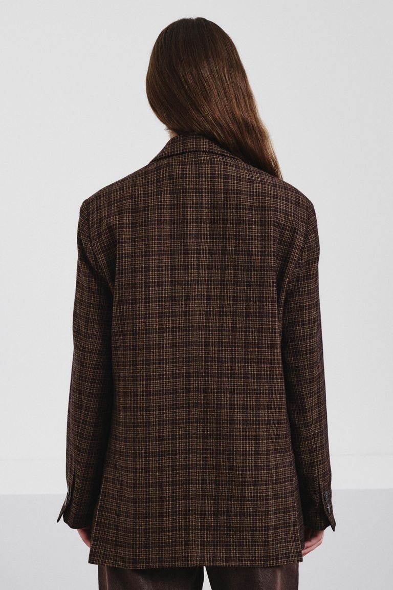 Micro-check flannel double-breasted jacket