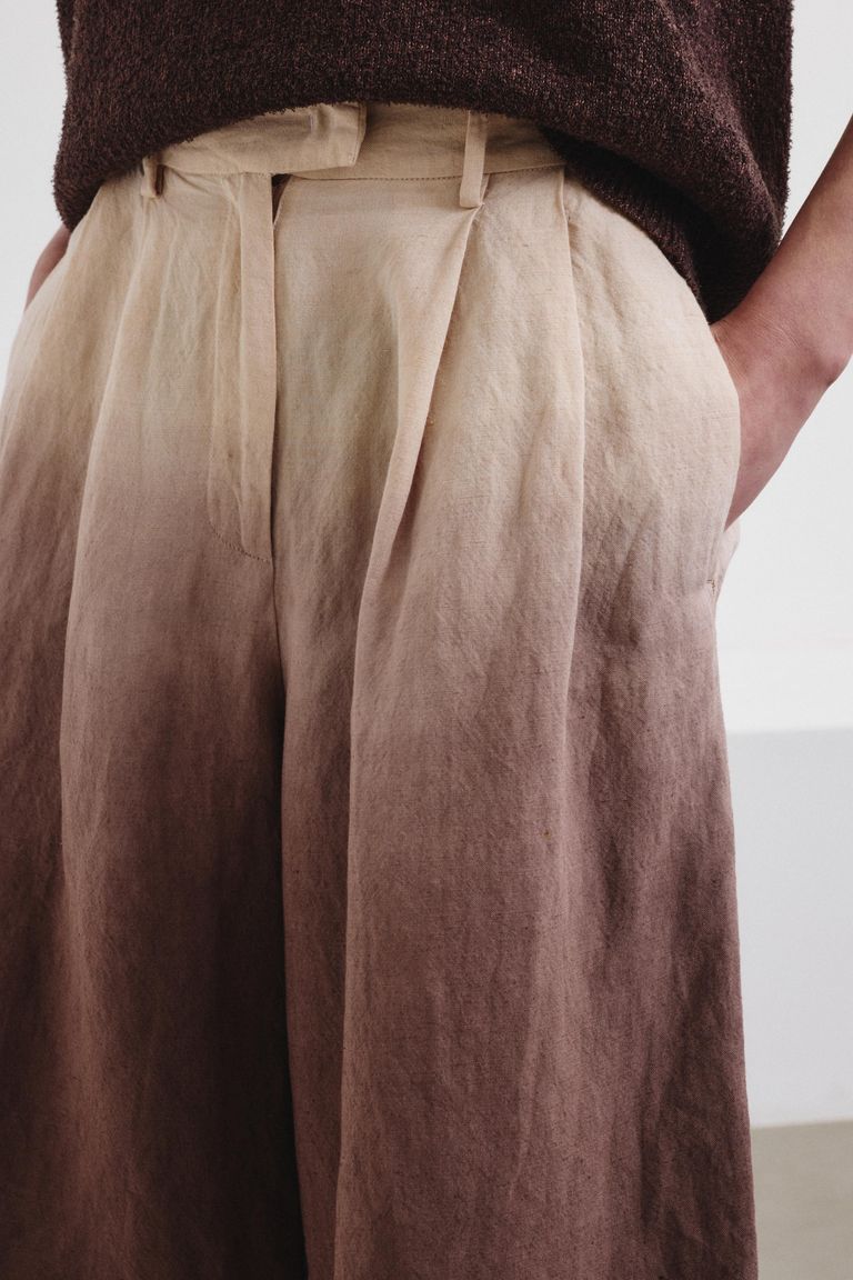 Degradé burnt-viscose and linen fabric shorts