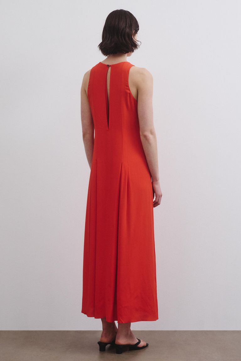 Robe sans manches en crèpe d'acétate et viscose coquelicot