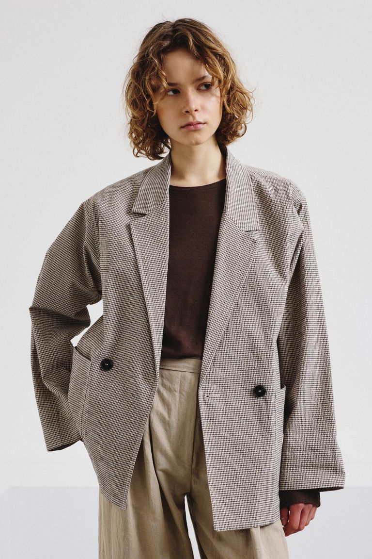 Cotton micro-vichy jacket lime white
