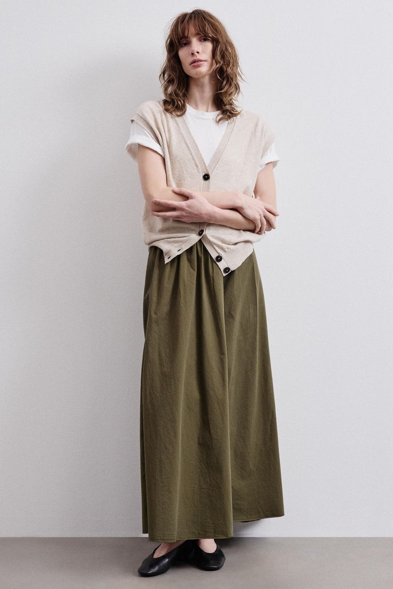 Gonna in gabardina di cotone khaki