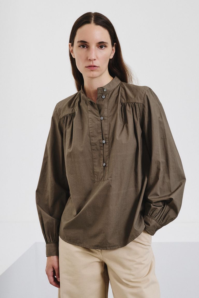 Cotton poplin polo-style shirt