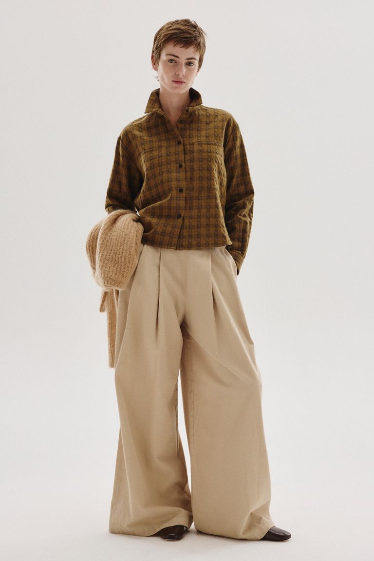 Cotton and wool check flannel overshirt
