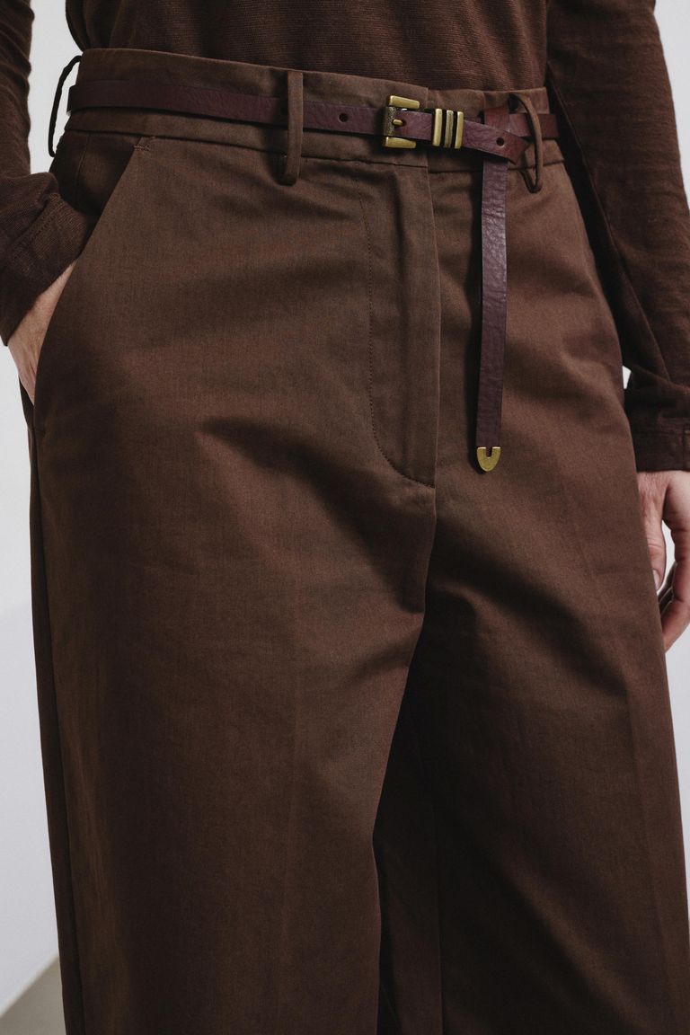 High-waist trousers in technical cotton drill cocoa