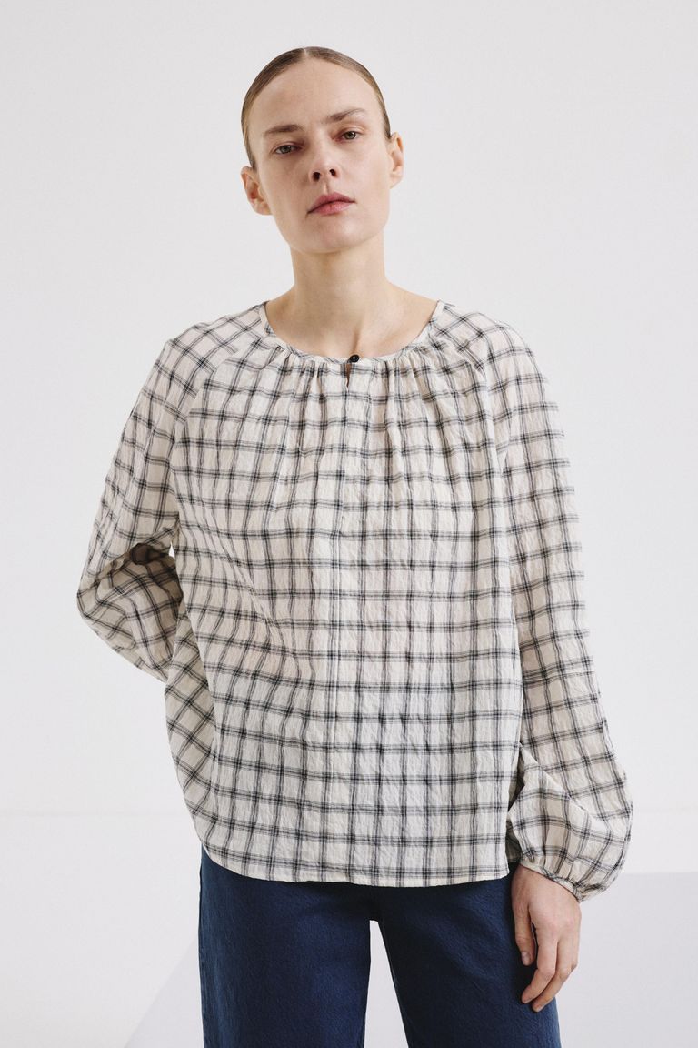 Cotton madras blouse butter