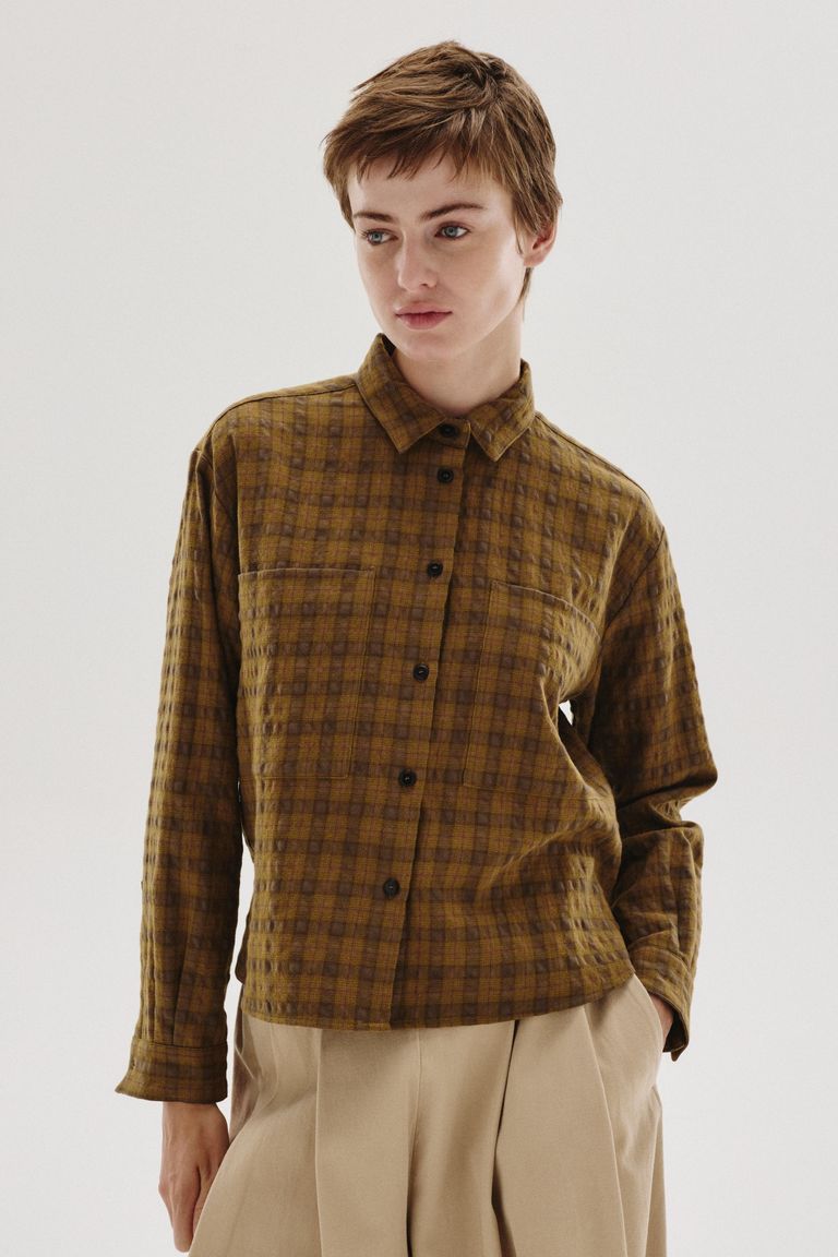 Cotton and wool check flannel overshirt