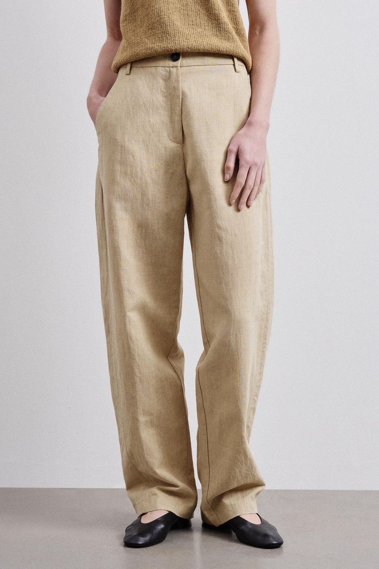 Pantalone in panamino di cotone e lino grano
