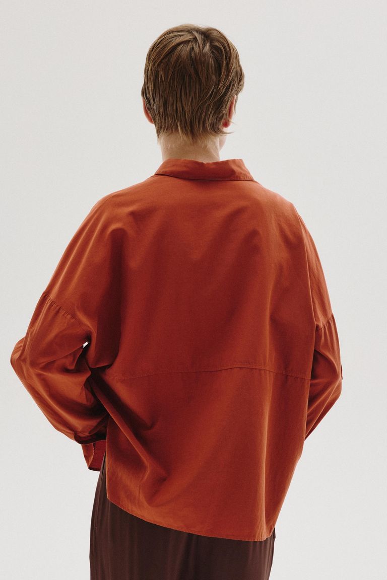 Habutai silk and cotton shirt terracotta