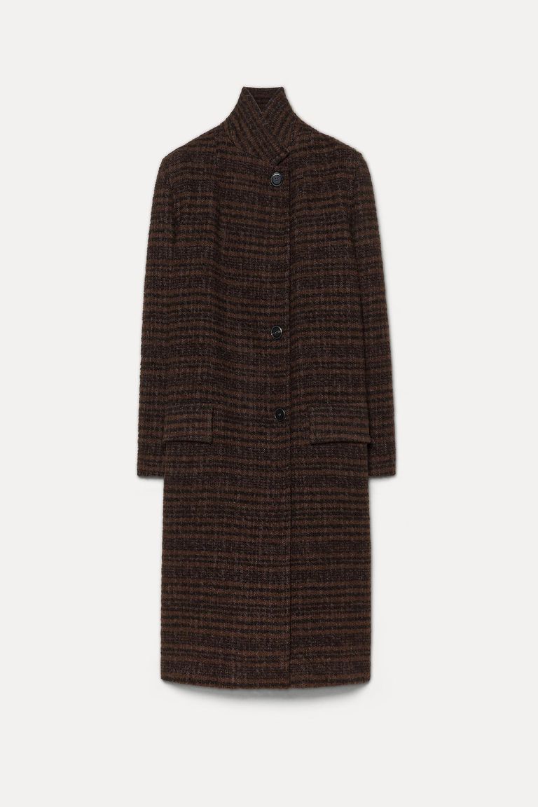Striped bouclé cloth coat cocoa