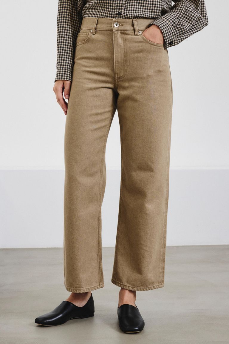 Straight-leg 5-pocket trousers in washed cotton-lyocell bull