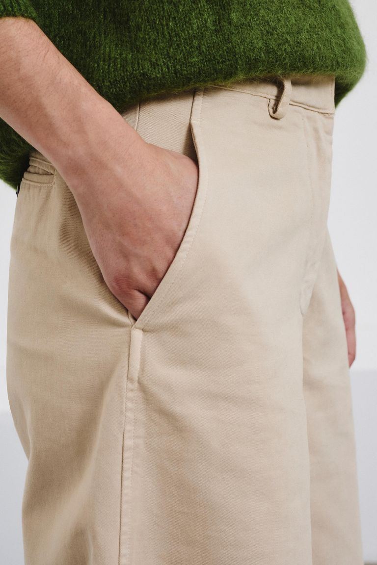 Barrel-leg brushed cotton drill trousers