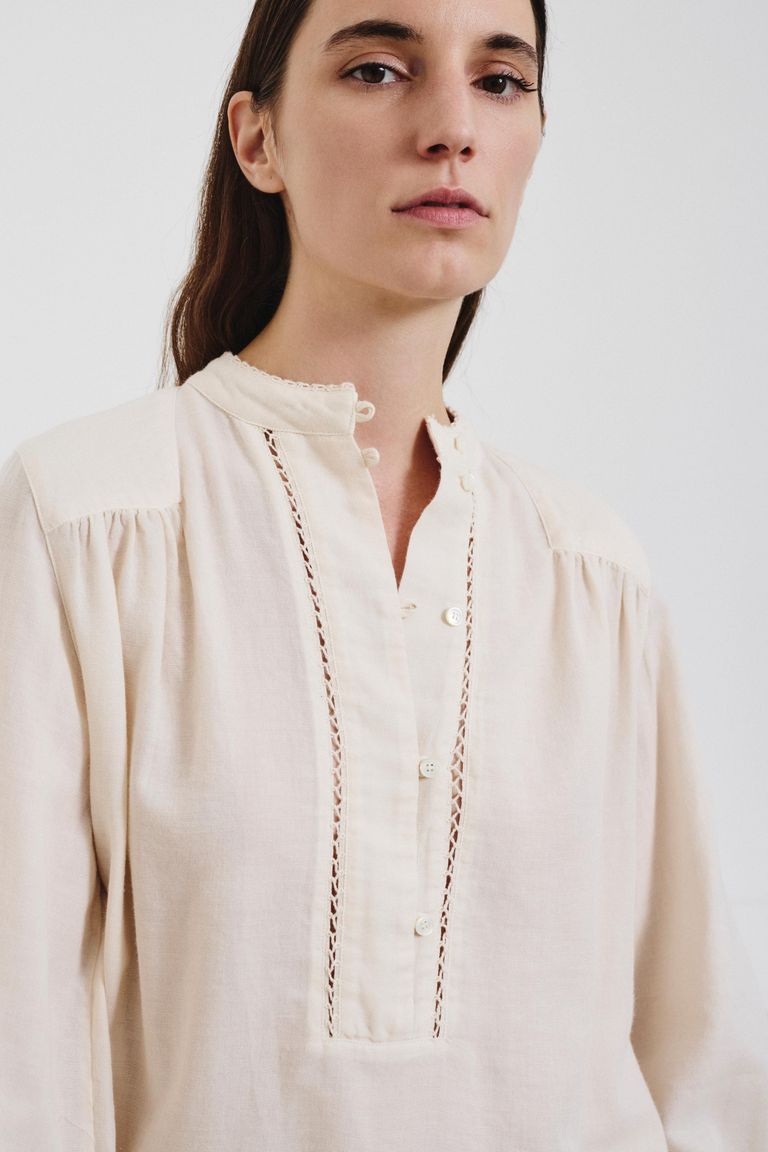Cotton and wool micro-weave polo-style shirt
