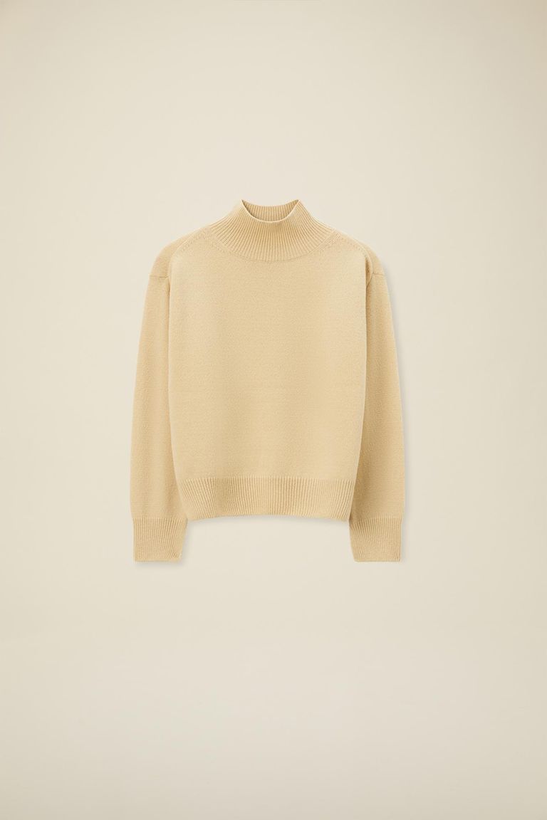 High-neck sweater in felted merino wool