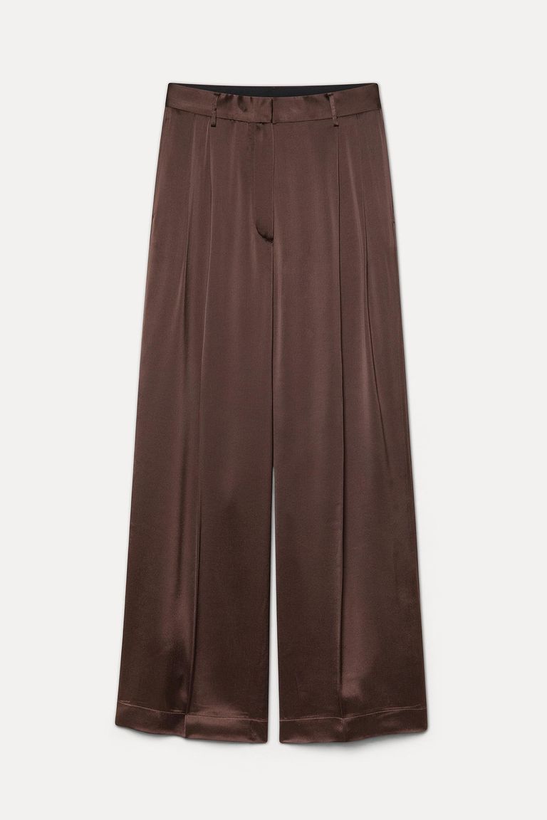 Pantalon large en satin de viscose acajou