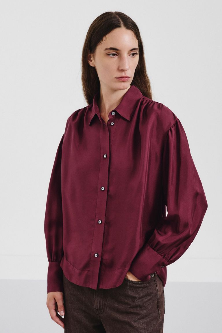 Silk twill shirt burgundy