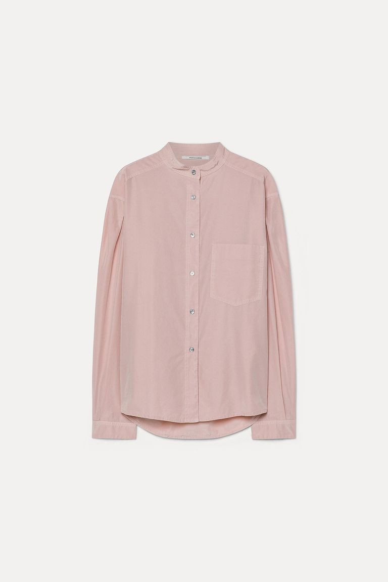 Habutai silk and cotton shirt with band collar antique pink