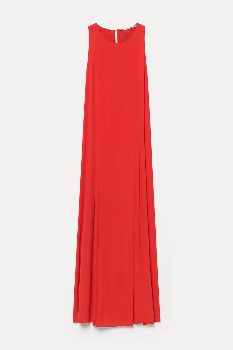 Robe sans manches en crèpe d'acétate et viscose coquelicot