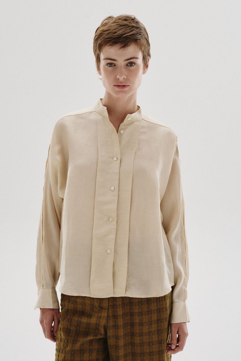 Linen, viscose and silk shantung shirt