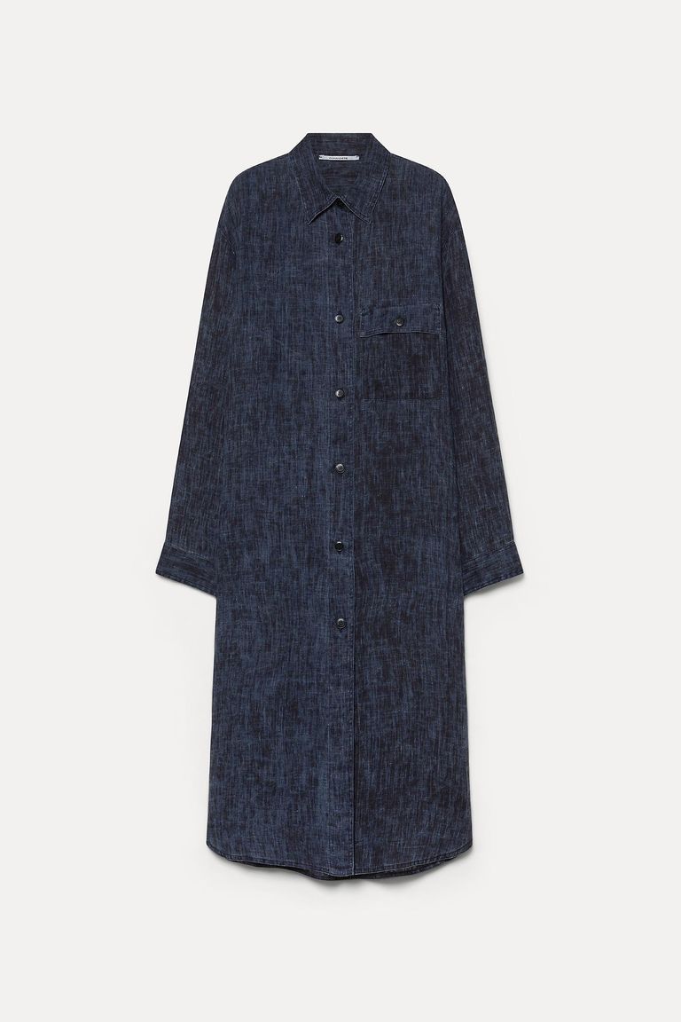Robe chemisier en gaze délavée indigo