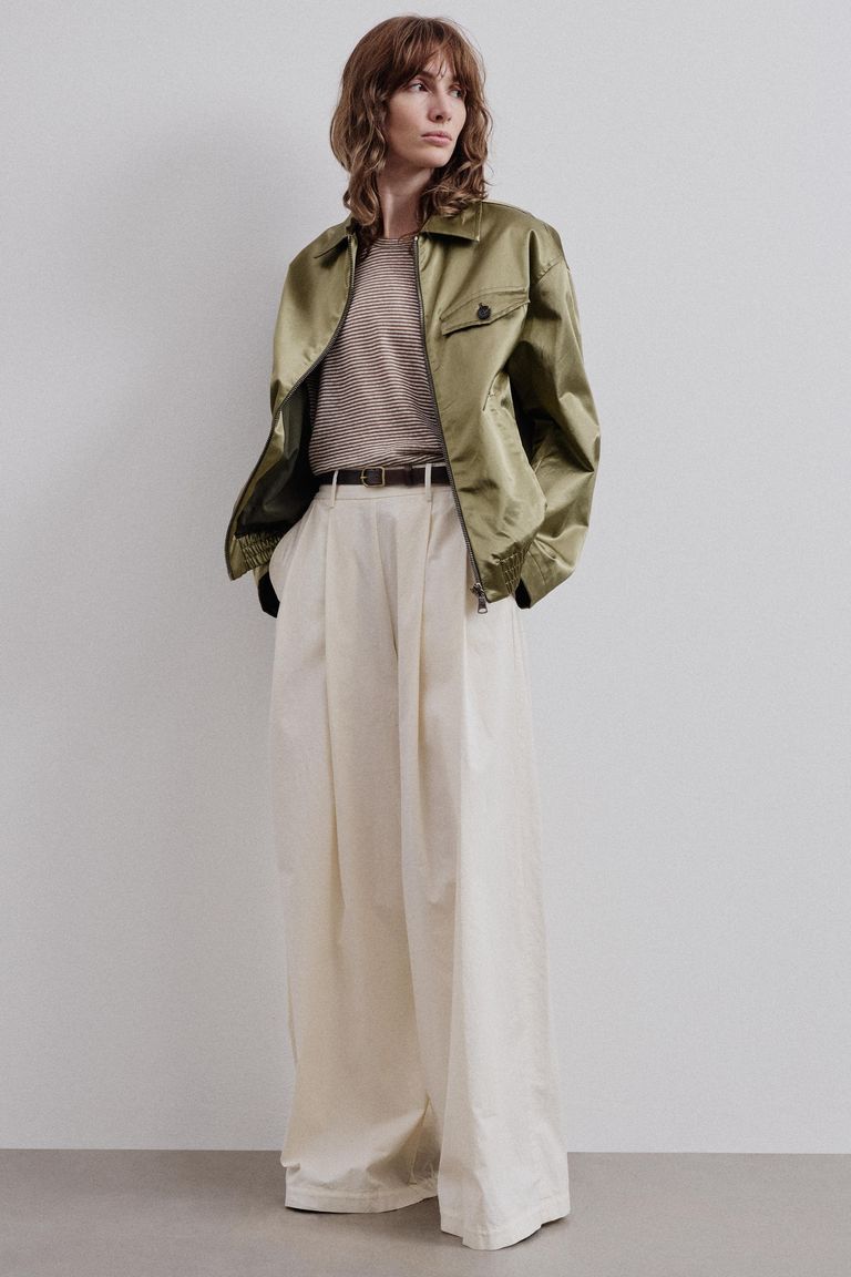 Veste en satin de coton et viscose kaki