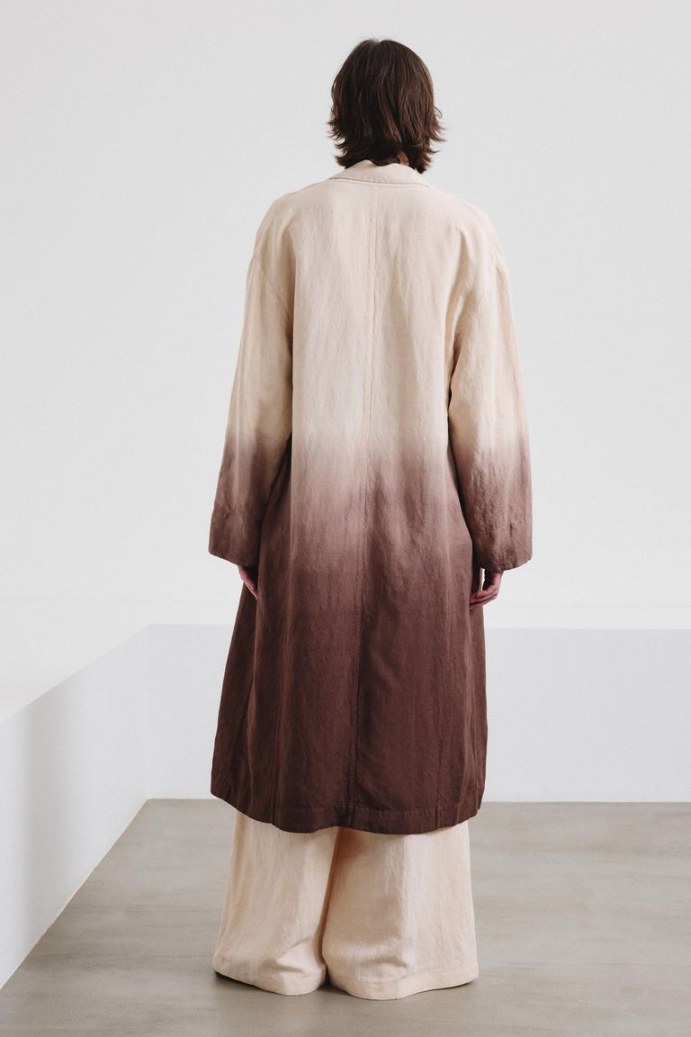 Cappotto in tela fiammata degradè porcellana