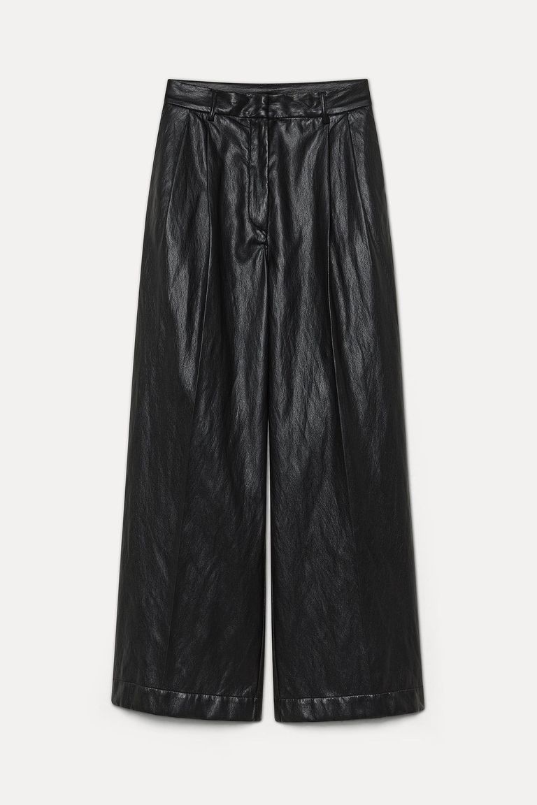 Pantalon large en simili-cuir noir