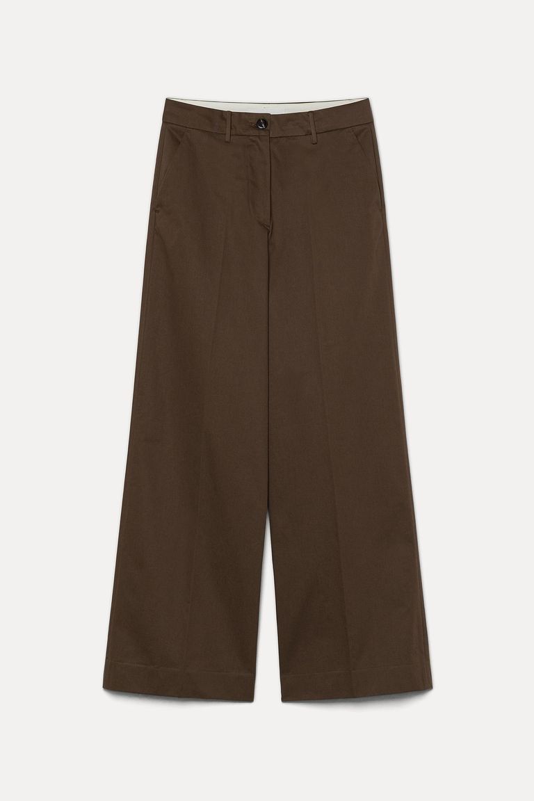 High-waist trousers in technical cotton drill cocoa