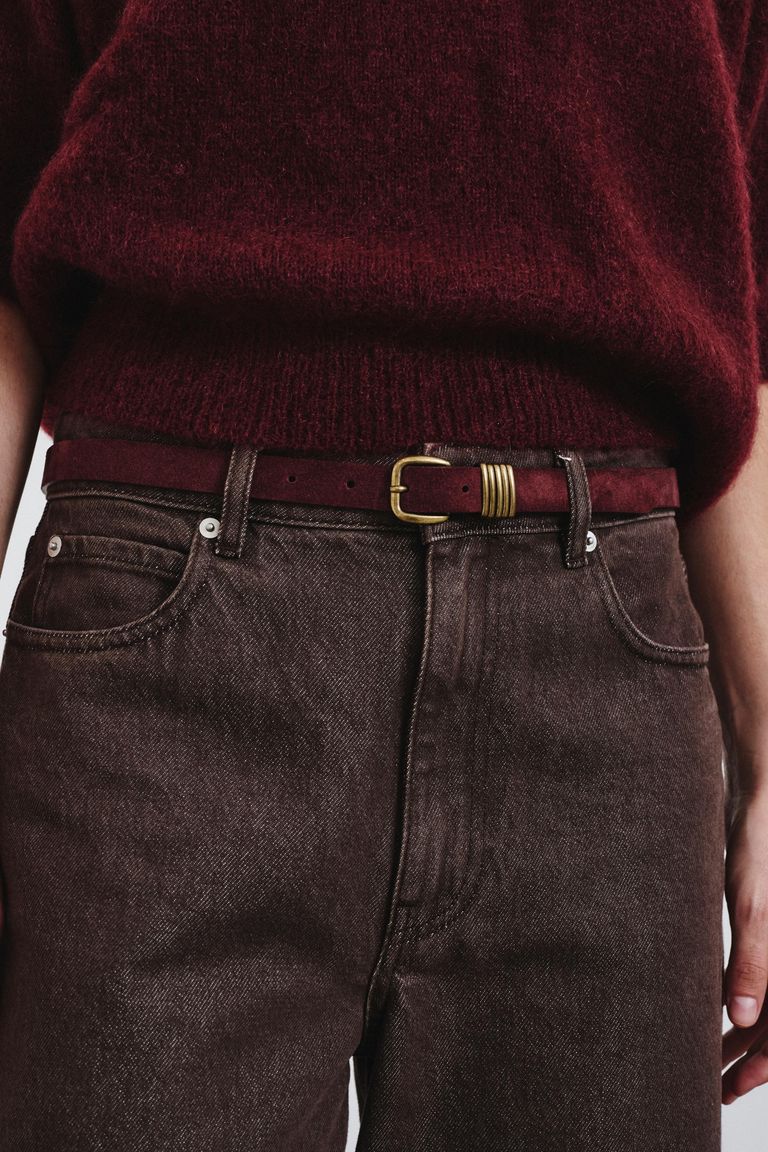Suede leather belt burgundy