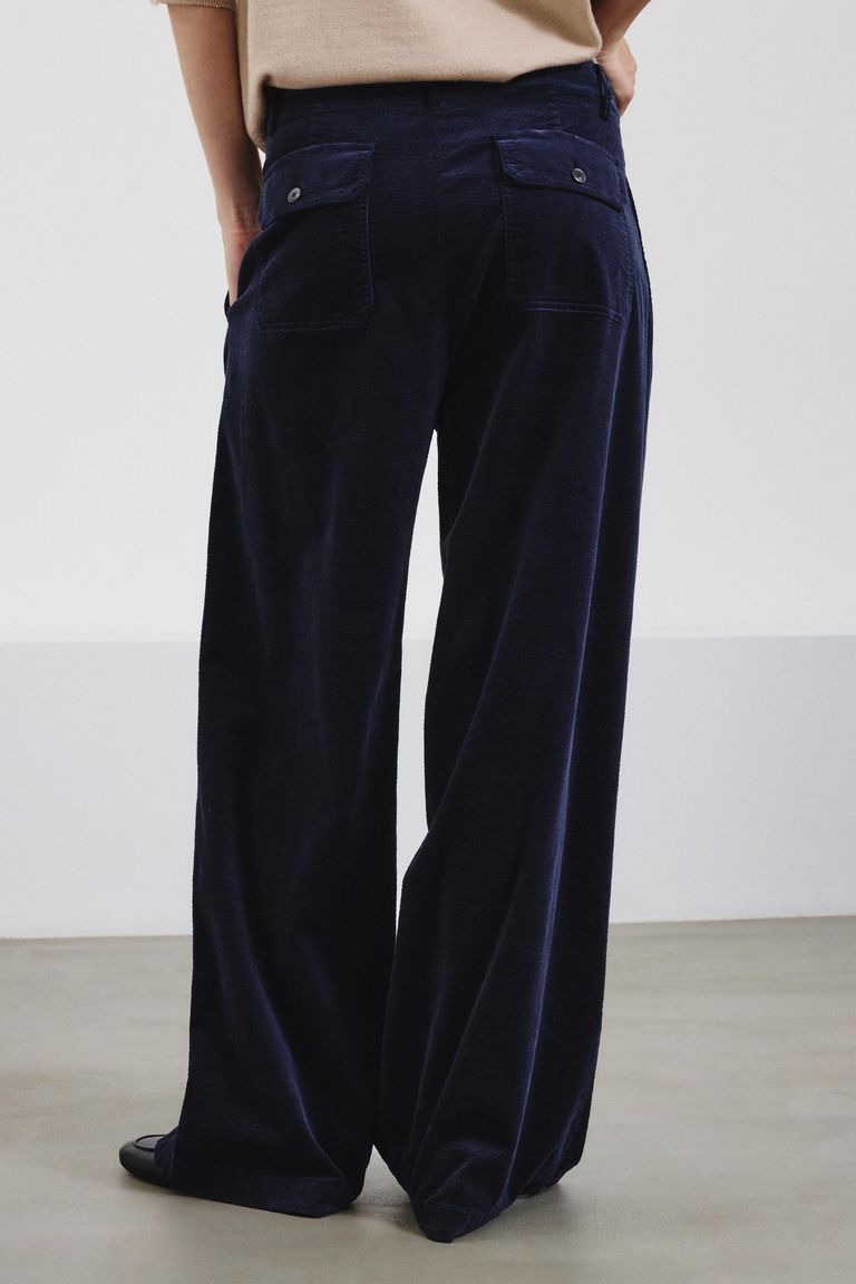 Wide-leg corduroy trousers dark blue