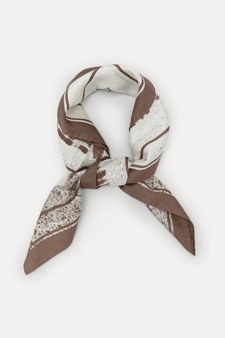Printed silk twill scarf dove grey
