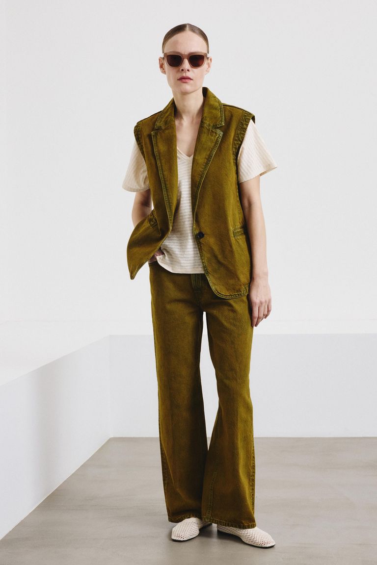 Loose-fit cotton drill trousers indigo-sulphur savannah