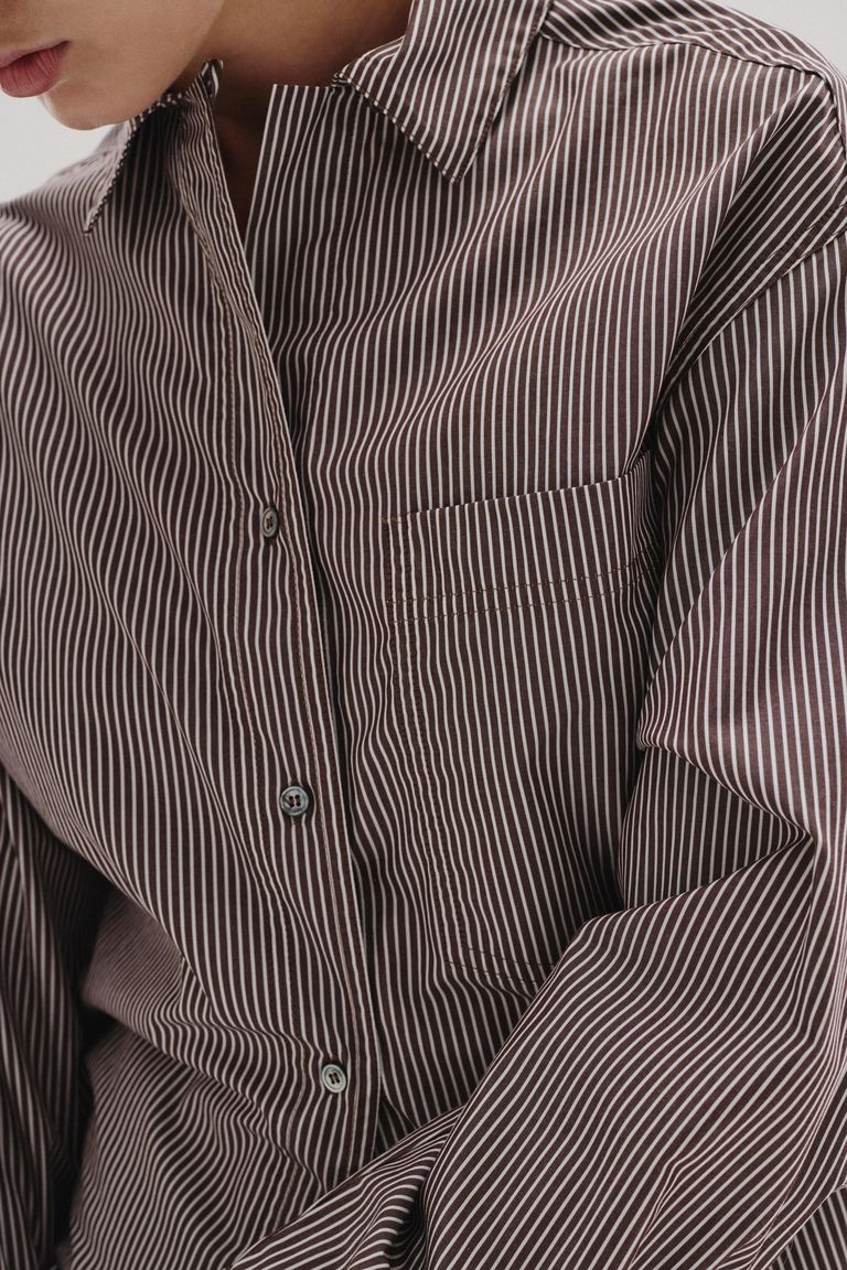 Chemise en popeline rayée cacao