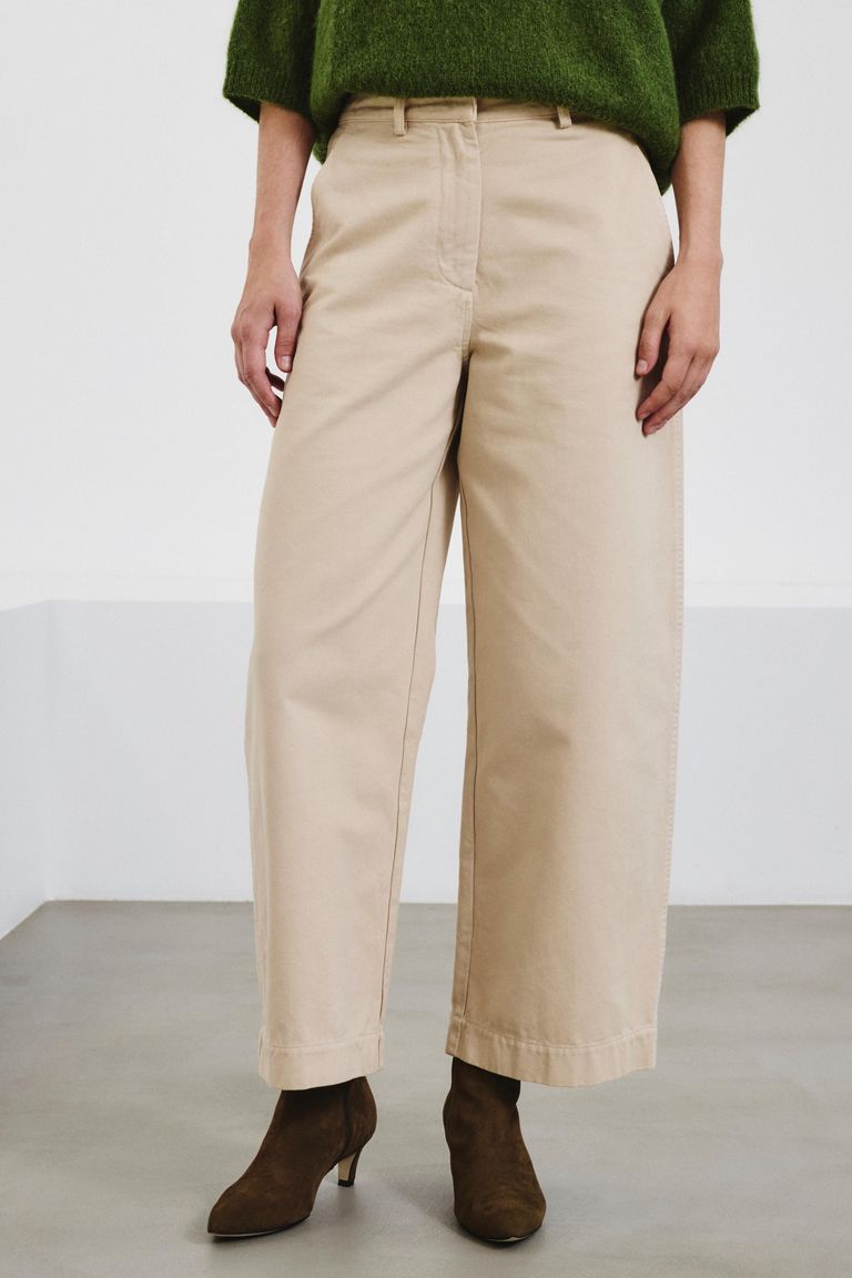 Barrel-leg brushed cotton drill trousers