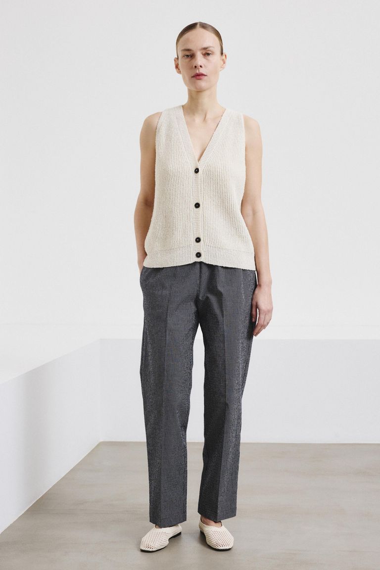 Cotton micro-gingham jogging trousers midnight blue