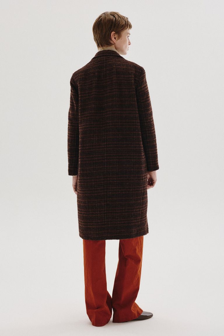 Striped bouclé cloth coat cocoa