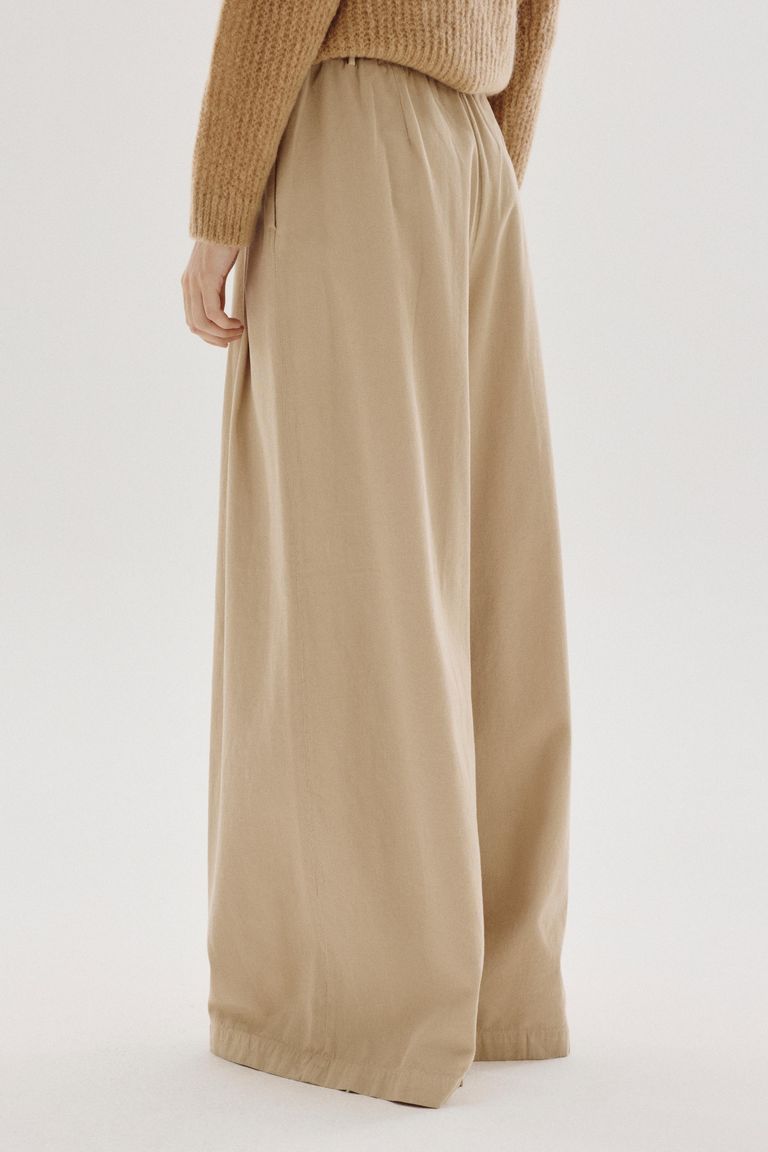 Wide-leg cotton and wool flannel trousers