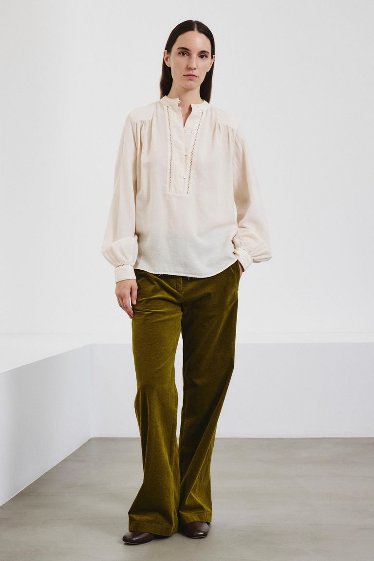 Cotton and wool micro-weave polo-style shirt