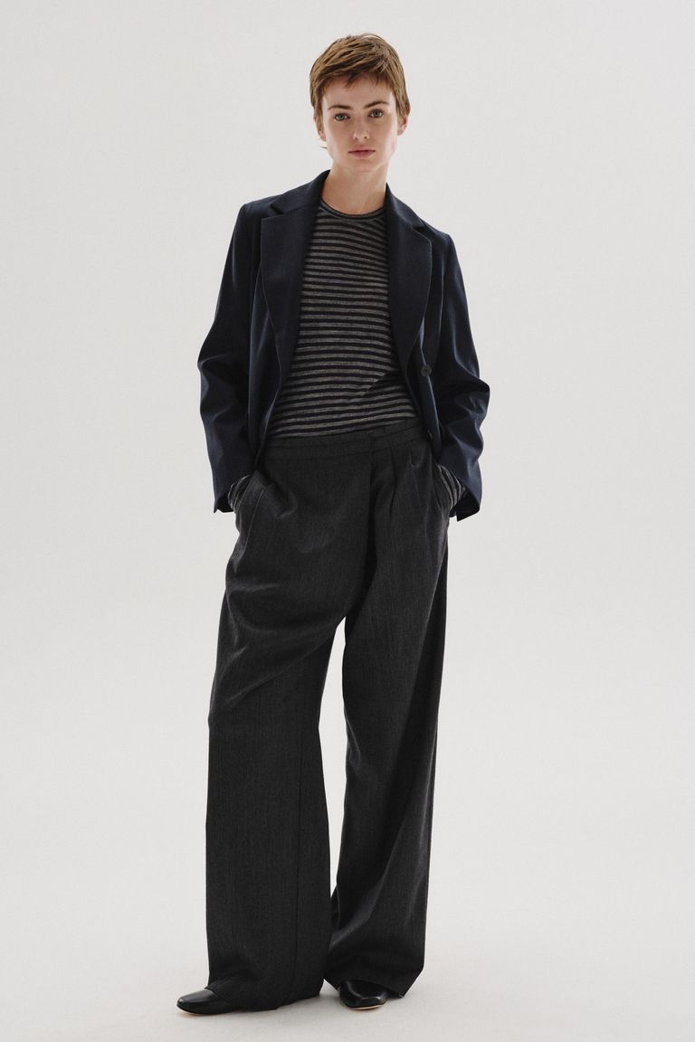 Striped wool jersey T-shirt navy blue