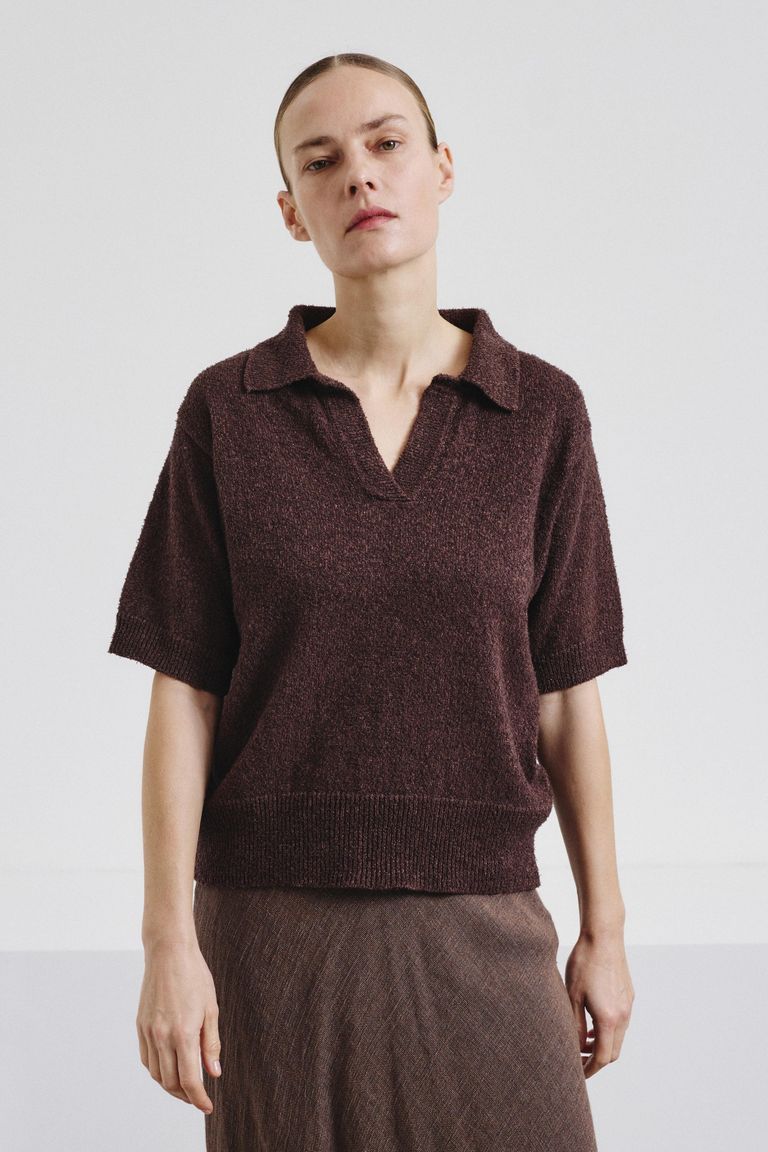 Polo in maglia di lino e cotone ebano