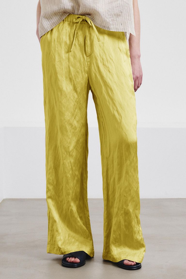 Crinkled viscose satin trousers topaz