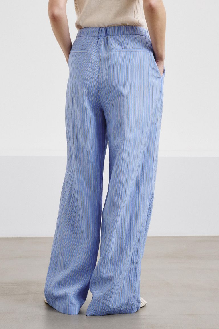 Pantalon en viscose technique rayée bleu clair